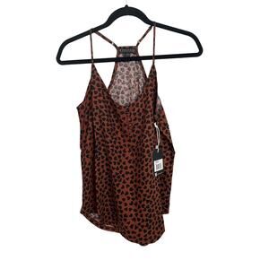 NWT PJ Salvage Small Brown Black Leopard Heart Pajama Lounge Cami Tank Top #6117